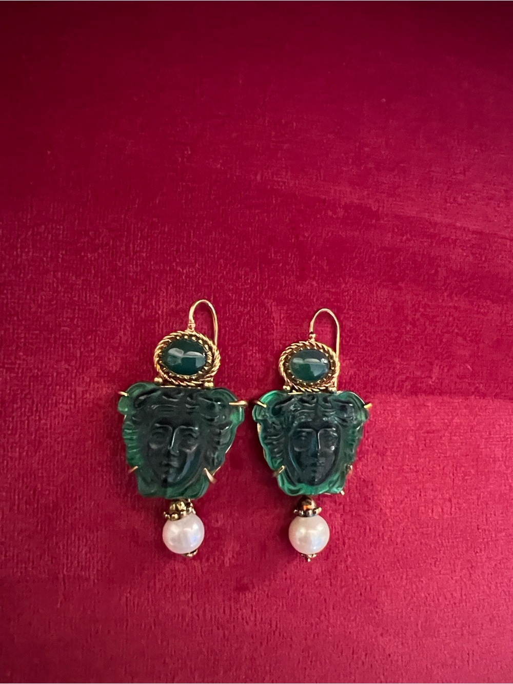 Tagliamonte-  18kt gold plated sterling venetian green Medusa cameo earrings